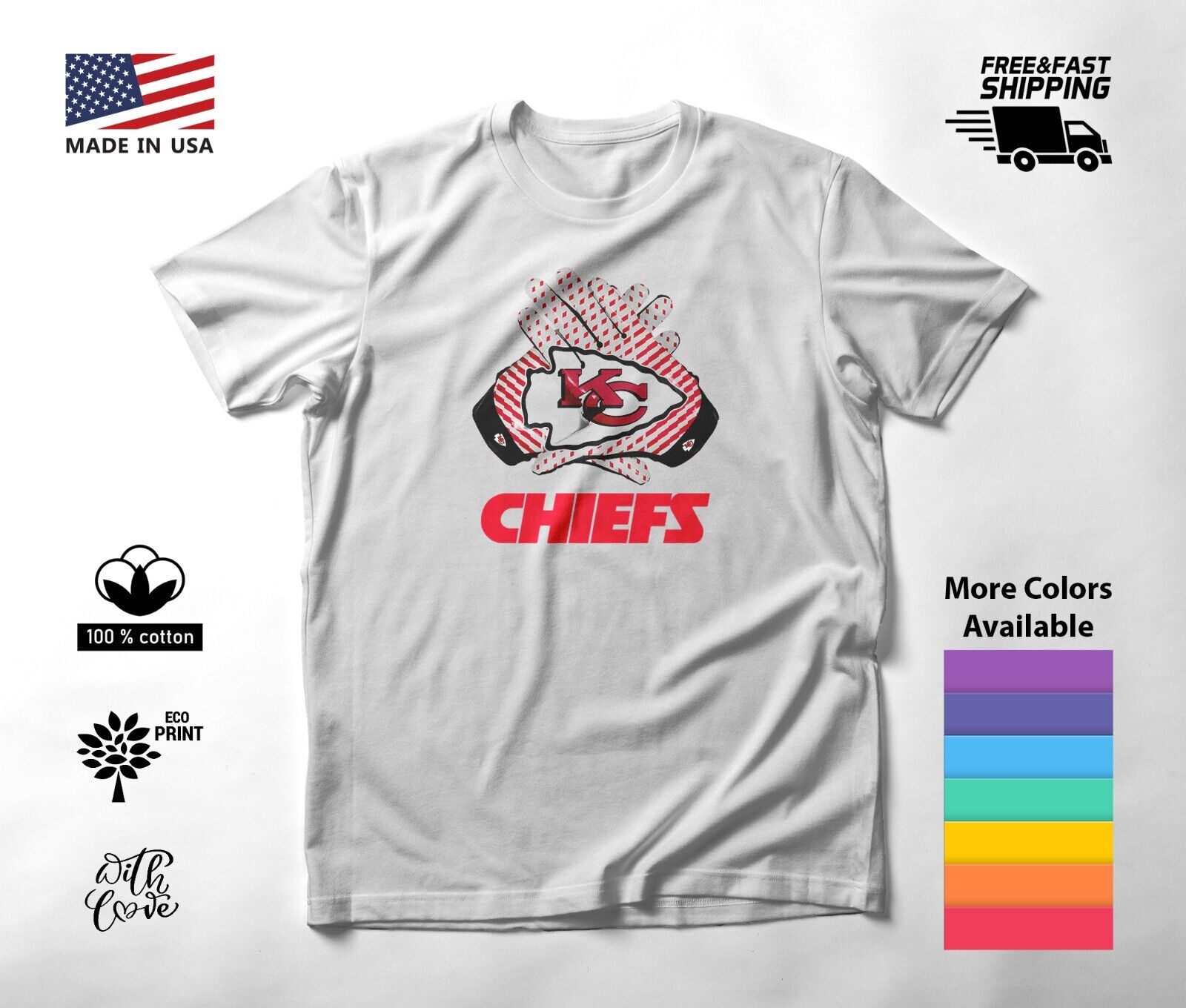 Kansas City CHIEFS Logo Shirt NFL Football Super Bowl Champions Winner Gloves - Image 3