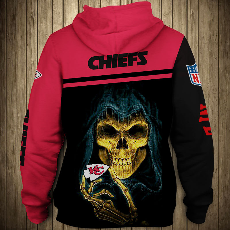 Kansas City Chiefs 3D Skull Hoodie Pullover Zip Hoodie for Fans - Image 3