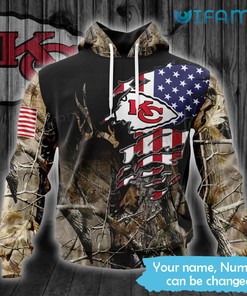 Kansas City Chiefs Camo Hoodie 3D American Flag Forest Pattern KC Chiefs Gift