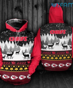 Kansas City Chiefs Hoodie 3D Christmas Reindeer Tribal Ethnic Pattern KC Chiefs Gift