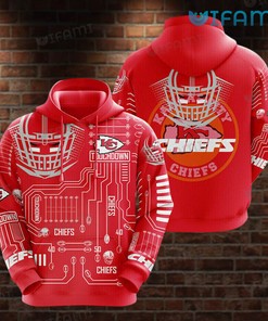 Kansas City Chiefs Hoodie 3D Field Football Helmet Sketch KC Chiefs Gift