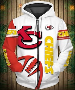 Kansas City Chiefs Hoodie 3D Graphic Balls Zip Hoodie Pullover