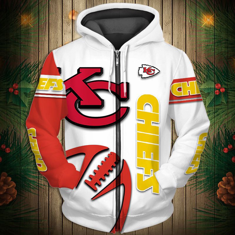 Kansas City Chiefs Hoodie 3D Graphic Balls Zip Hoodie Pullover