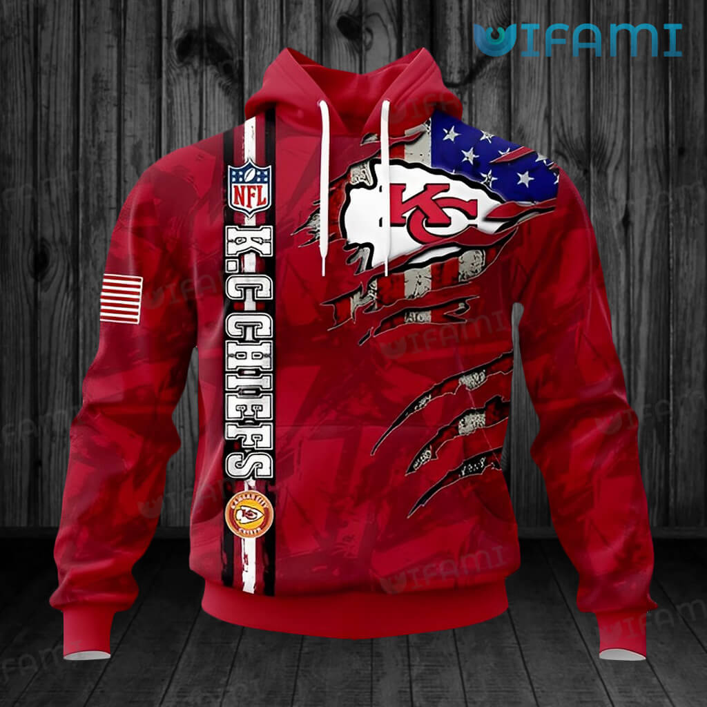 Kansas City Chiefs Hoodie 3D Red USA Flag Logo KC Chiefs Gift