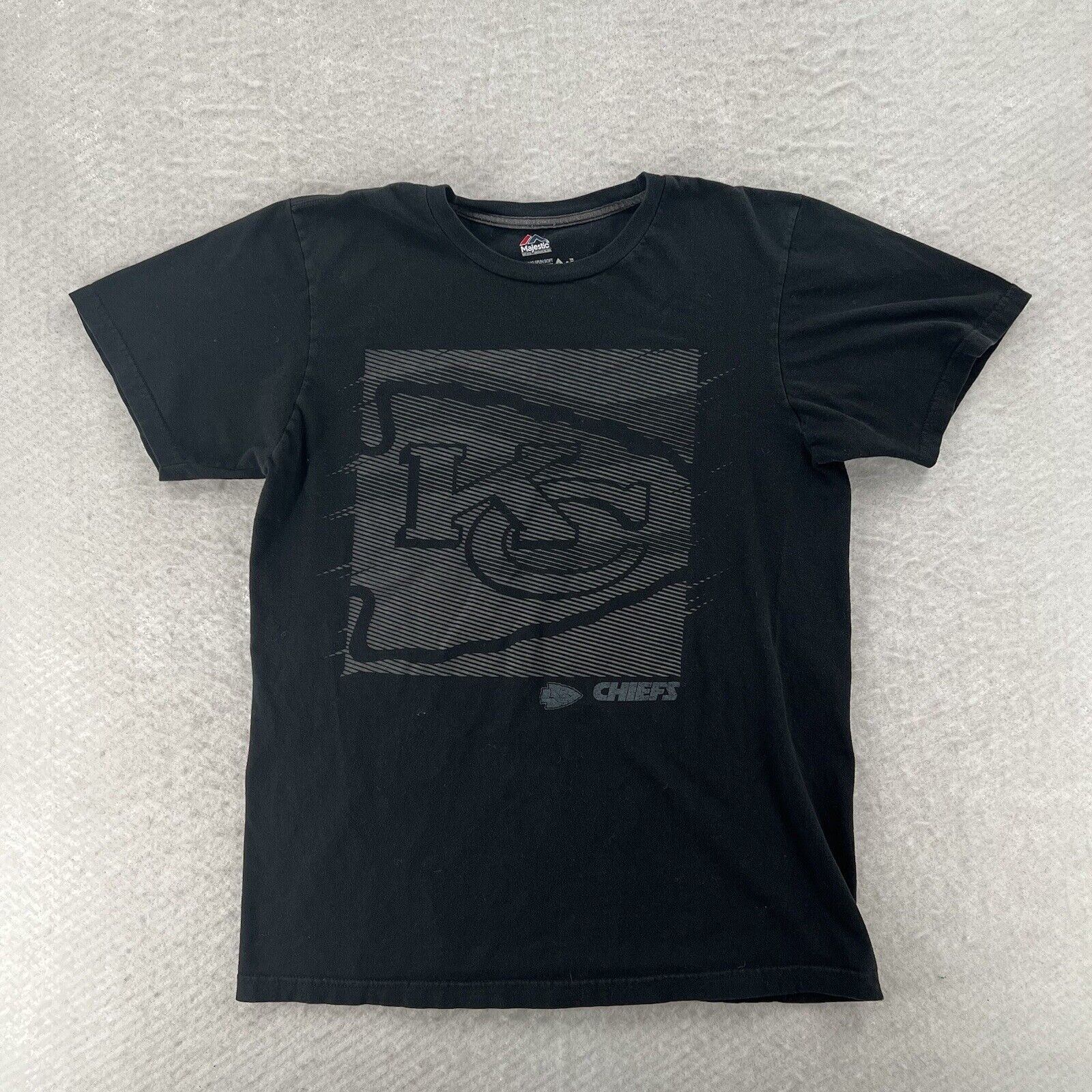 Kansas City Chiefs Shirt Mens Medium Black Gray Logo Shirt Sleeve Majestic NFL