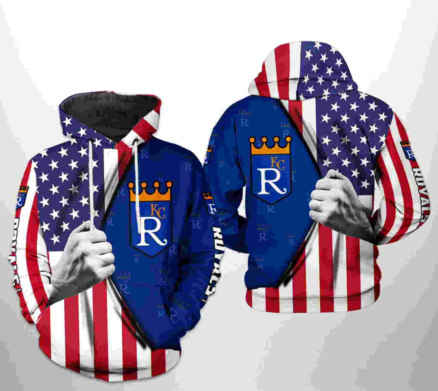 Kansas City Royals MLB US Flag 3D Hoodie Zipper Hoodie