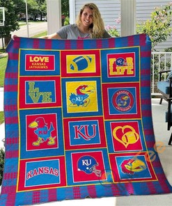 Kansas Jayhawks Sports Themed Quilt Blanket Bedding Set with 2 Pillowcases