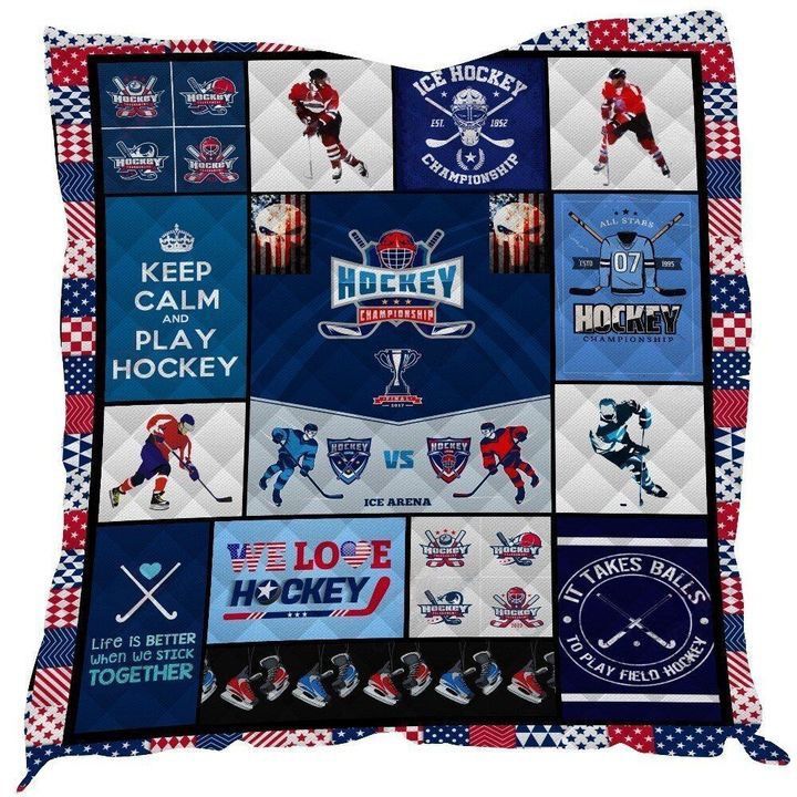 Keep Calm And Play Hockey Quilt Blanket Bedding Set