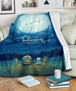 Keep On Believing Charlie Brown Snoopy Sherpa Fleece Blanket Gifts for Family, for Couple