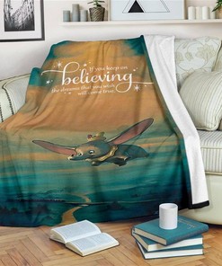 Keep On Believing Dumbo Flying Elephant Sherpa Fleece Blanket Gifts for Family, for Couple