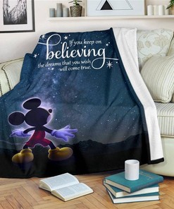 Keep On Believing Mickey Mouse Sherpa Fleece Blanket Gifts for Family, for Couple