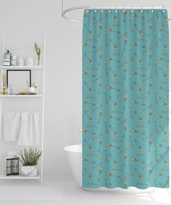 Kid’S Bathroom Shower Curtain, Eclectic Boho Bath Curtain, Teal Blue Arrows Shower Curtain, Children And Playful Adults Bathroom Accessories