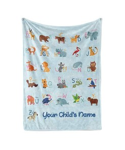 Kids Animal Alphabet - Personalized Custom Blanket With Your Child's Name Sherpa Fleece Blanket Gifts for Family, for Couple