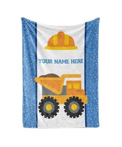 Kids Construction Vehicles - Personalized Custom Blanket With Your Child's Name Sherpa Fleece Blanket Gifts for Family, for Couple