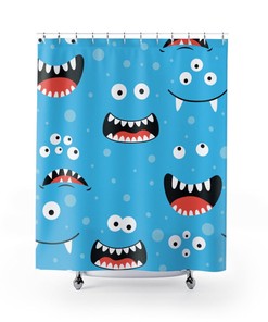 Kids Monster Faces Shower Curtain - Blue
