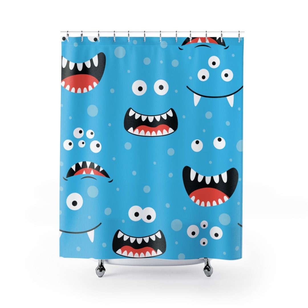 Kids Monster Faces Shower Curtain - Blue