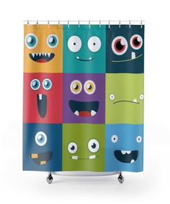Kids Monster Faces Shower Curtain for Bathroom Decor