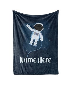 Kids Outer Space Astronaut - Personalized Custom Blanket With Your Child's Name Sherpa Fleece Blanket Gifts for Family, for Couple