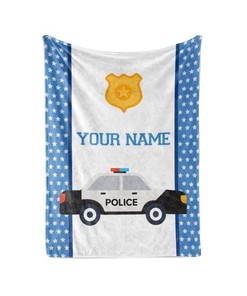 Kids Police Car - Personalized Custom Blanket With Your Child's Name Sherpa Fleece Blanket Gifts for Family, for Couple
