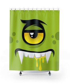 Kids Shower Curtain Green Eye Monster Face