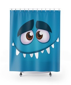 Kids Shower Curtain Monster Face - Blue