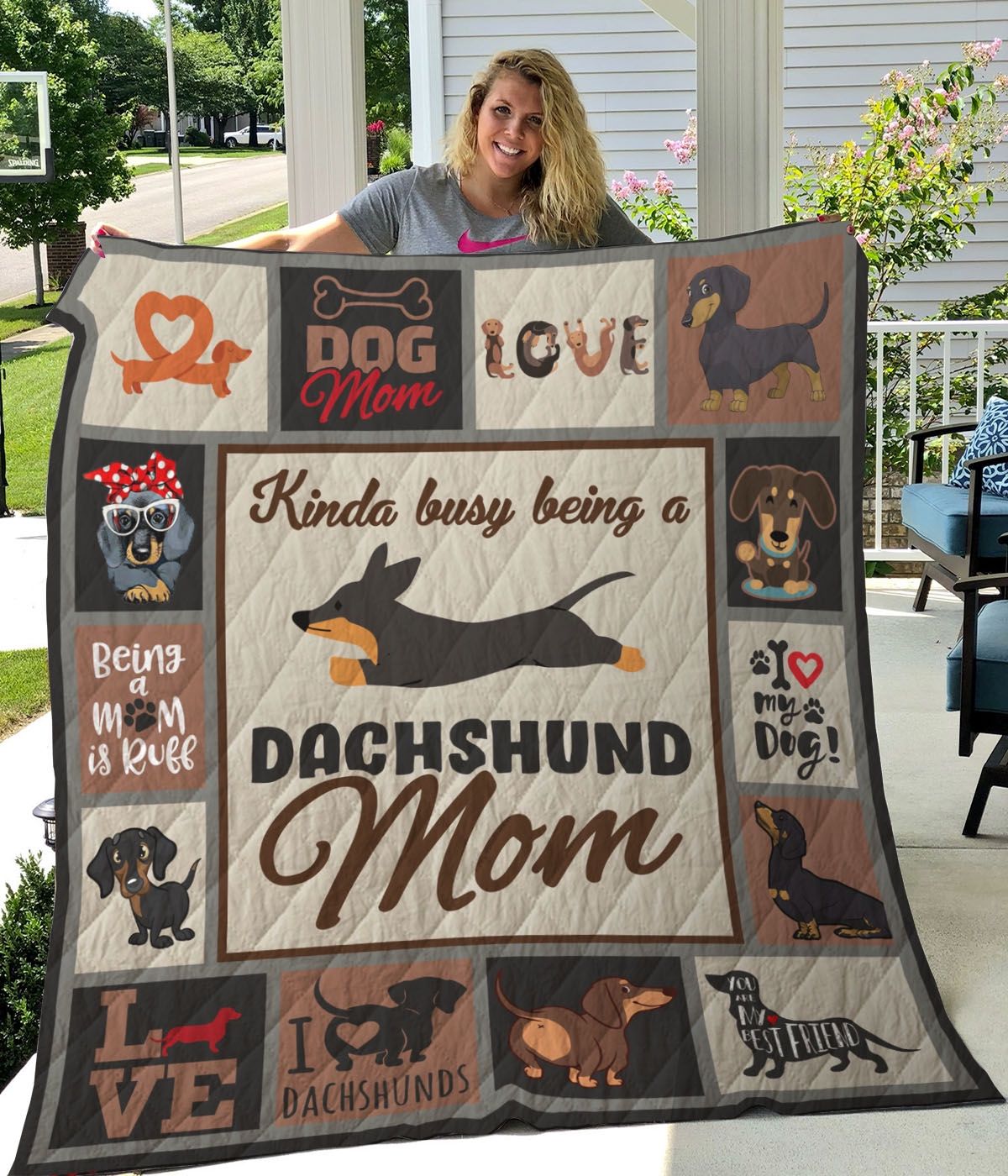 Kinda Busy Being A Dachshund Mom Personalized Quilt Blanket Bedding Set