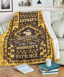 Kindness Loyalty Honesty Patience Hufflepuff Sherpa Fleece Blanket Gifts for Family, for Couple