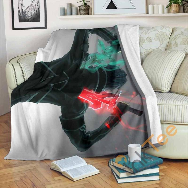 Kirito Sword Art Online Sherpa Fleece Blanket Gifts for Family, for Couple