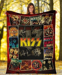 Kiss Rock Band Signatures Sherpa Fleece Blanket Gifts for Family, for Couple