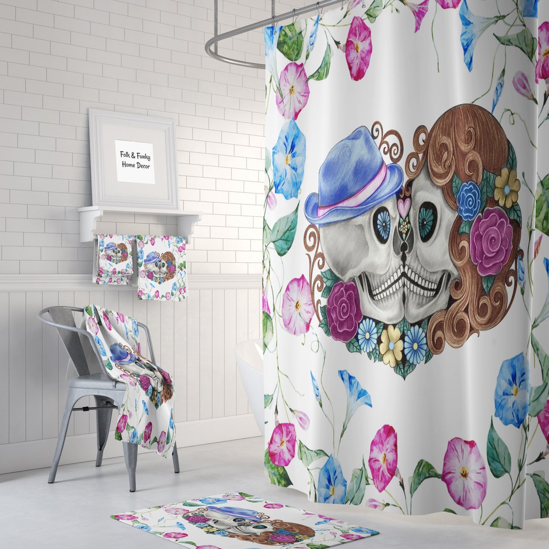 Kissing Skulls Shower Curtain for Bathroom Decor, Home Decor