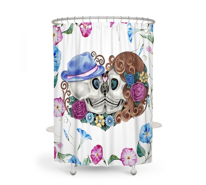 Kissing Skulls Shower Curtain for Bathroom Decor, Home Decor - Image 2