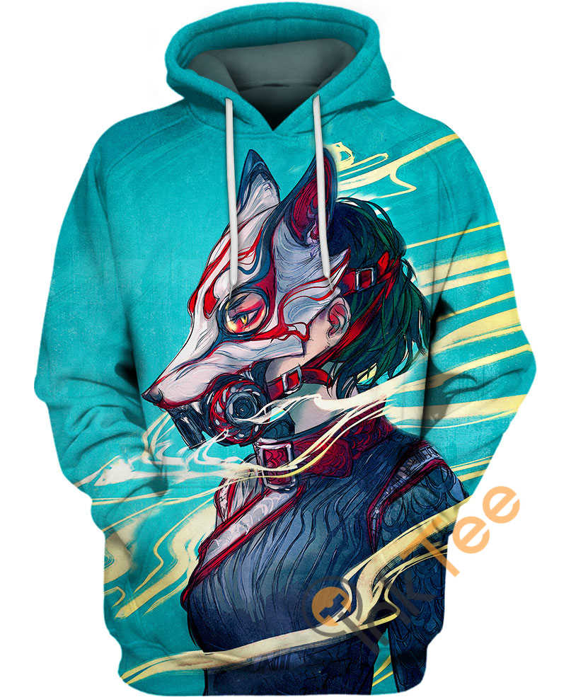 Kitsune Gas Mask Anime Girl Hoodie 3D Bluefink