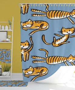 Kitty Cat Bathroom Decor, Shower Curtain, Bath Mat, Children'S Bathroom, Waffle Weave Shower Curtain