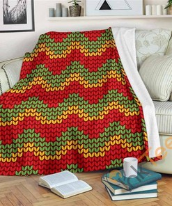 Knitted Reggae Pattern Sherpa Fleece Blanket Gifts for Family, for Couple