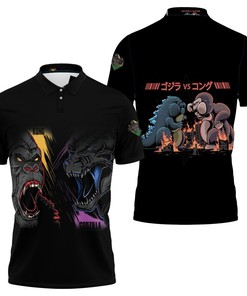 Kong Vs Godzilla Face To Face Battle Painting Godzilla Vs Kong Polo Shirt All Over Print Shirt 3d T-shirt