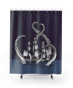 Kraken, Octopus, Tentacles, Pirate Ship, Boat - Shower Curtain