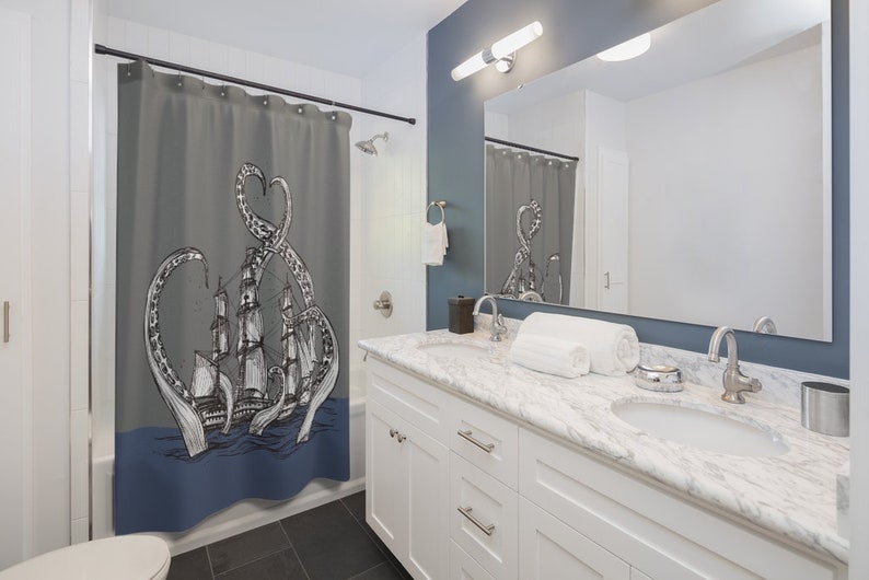 Kraken Octopus Tentacles Pirate Ship Boat Shower Curtain - Image 2