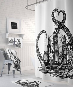 Kraken Shower Curtain Black And White for Bathroom