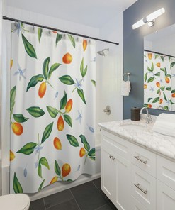 Kumquat Boho Shower Curtain, Fruit Shower Curtain, Fruit Bath Decoration Nature Lover Gift