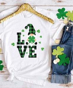 LOVE Patrick Day Gnomes Shirt, St. Patricks Day Shirt, Shamrock Lucky Lips, Four Leaf Clover, Irish Tshirt