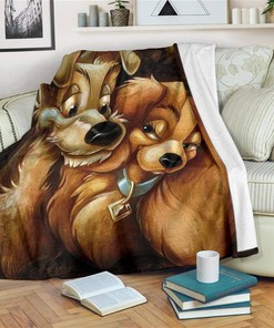 Lady And The Tramp In Love Sherpa Fleece Blanket Gifts for Family, for Couple
