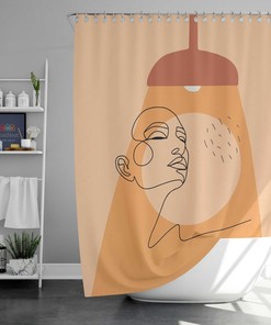 Lady In Bath Shower Curtain, Woman Female Line Drawing Portrait Fabric Curtain, Home Bathroom Set Decor Accessories