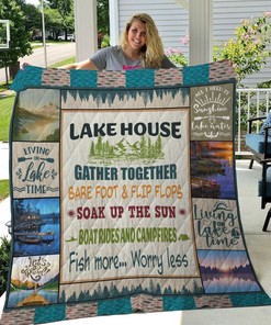 Lake House Gather Together Soak Up The Sun Fish More Worry Less Quilt Blanket Bedding Set