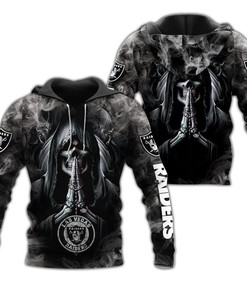 Las Vegas Raiders Hoodie 3D Zip Hoodie Death Smoke Graphic Gifts for Fans