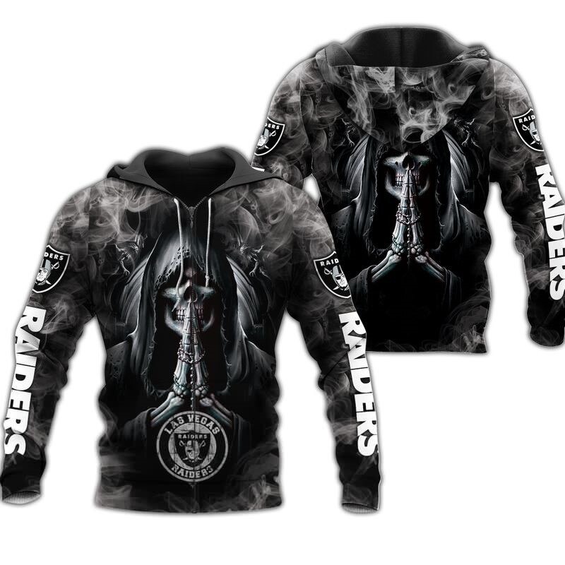 Las Vegas Raiders Hoodie 3D Zip Hoodie Death Smoke Graphic Gifts for Fans - Image 2