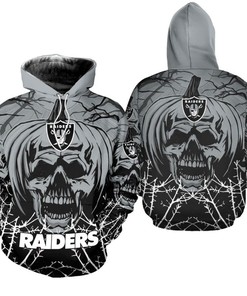 Las Vegas Raiders Hoodie Halloween Pumpkin Skull Print Zip Hoodie