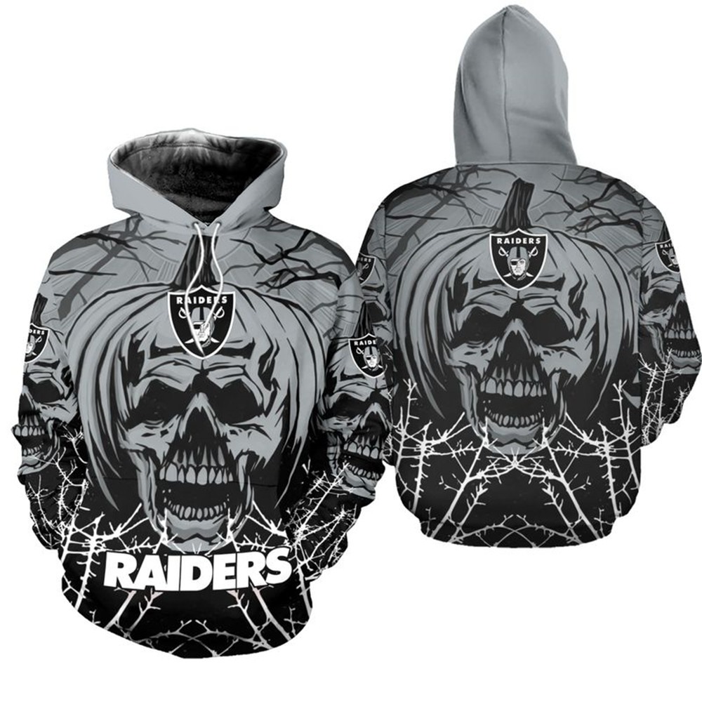 Las Vegas Raiders Hoodie Halloween Pumpkin Skull Print Zip Hoodie