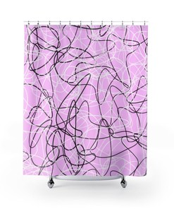 Lavender Mid Century Modern Boomerang Pattern Shower Curtain In Durable Polyester for 5 or 6 Atomic Age Bathroom Decor