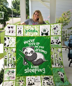 Lazy Panda Never Give Up On Your Dreams Perfect Gifts For Panda Lover Quilt Blanket Bedding Set