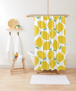 Lemon Shower Curtain Boho, Fruits Curtain, Eco-Friendly, Waterproof, Summer Shower Curtain, Lemon Decor